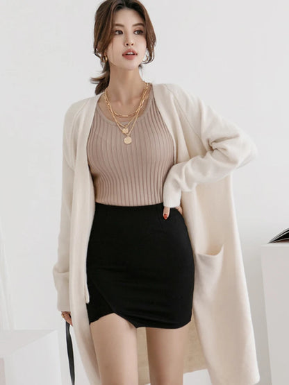 Women’s Solid Color Loose Thick Warm Sweater Cardigan – V Neck Knitted Coat with Pockets, Casual Spring/Autumn Tops C-124