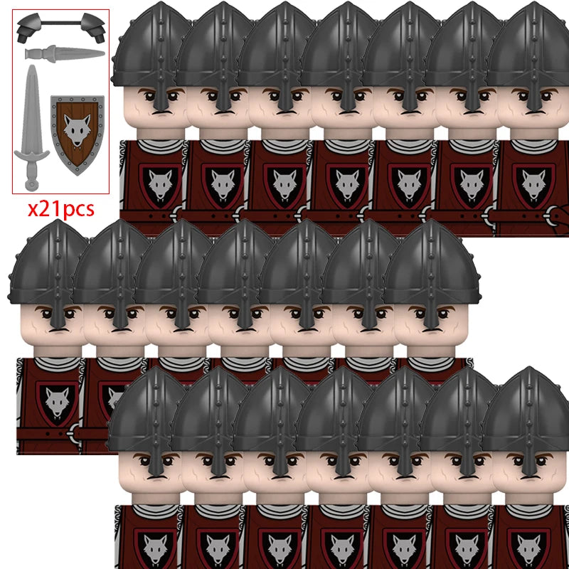 21PCS MOC Medieval Knights & Roman Legion Soldiers Building Blocks Set Warrior Figures with Weapons Helmet Bricks Toy Collection