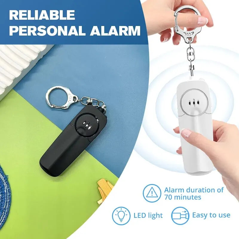 Compact 130dB Women's Personal Safety Alarm with Keychain, Electronic Whistle, and LED Light - Portable and Lightweight Backpack Charm