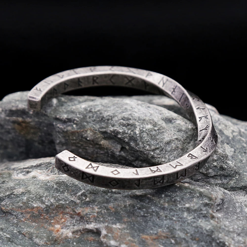 New Vintage 316L Stainless Steel Mobius Bangle - Fashion Nordic Vikings Letter Bracelet for Men, Party Jewelry Gifts