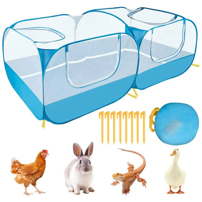 Portable Small Animal Playpen - Foldable Pet Cage with Transparent Mesh for Cats & Chickens