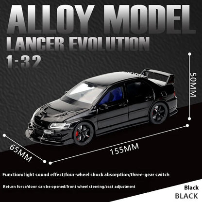 JDM 1:32 Mitsubishi Lancer Evolution IX — Diecast Metal Alloy Racing Car Model with Sound & Light, Right Rudder Gift