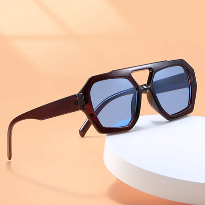 Vintage Square Sunglasses – Thick Frame, Double Bridges, Chic Polygon Eyewear for Women & Men, Leopard & Blue Fashion Sunglasses