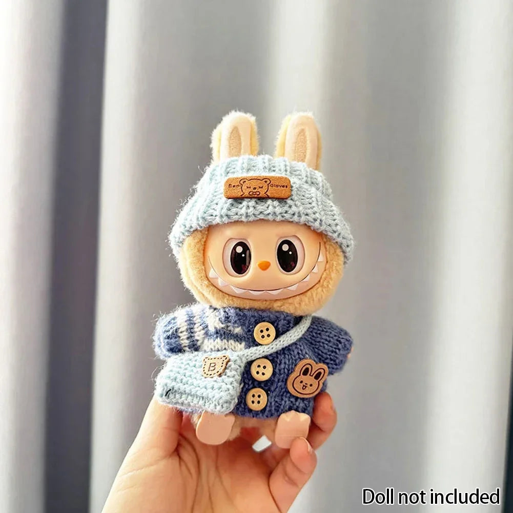 Labubu Doll Clothes Outfit (15-17cm) – Sitting Party Bear Accessories with Scarf, Hat & Bag