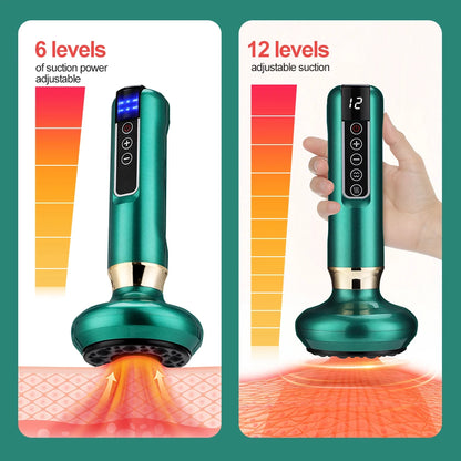 12/6 Levels Intelligent Vacuum Cupping Massager – Negative Pressure Heating Wireless Scraping Apparatus for Meridian Relaxation