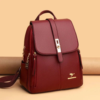 Luxury Women’s Leather Backpack - Black Vintage Casual Daypack, School Bag, and Rucksack for Girls