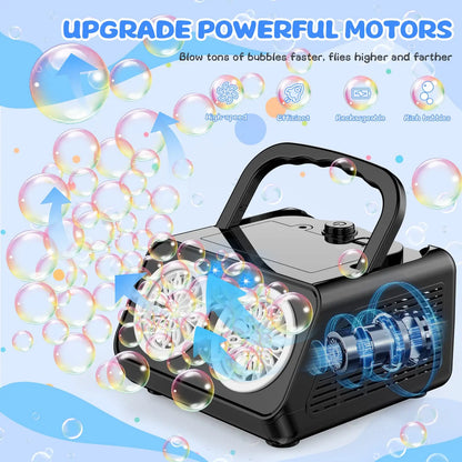 Automatic Bubble Machine with 2 Fans - Creates 20000+ Bubbles Per Minute - Portable Bubble Blower for Kids - Upgraded Bubble Maker