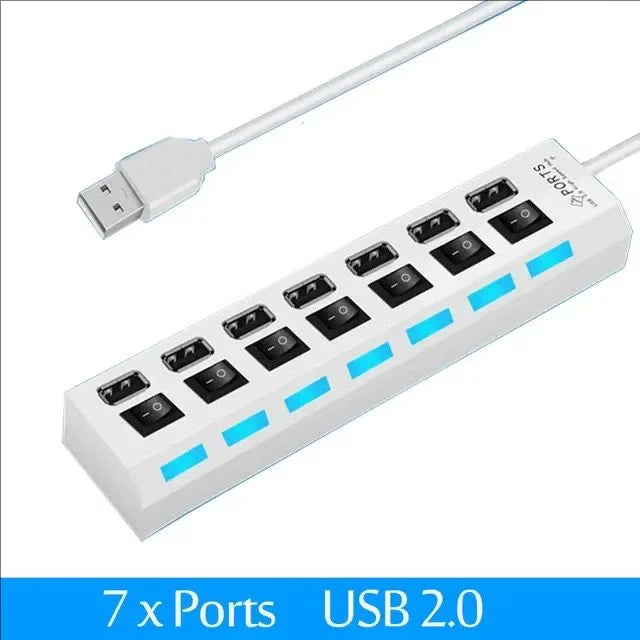 7-Port USB 2.0 Switch Extension Hub — One-to-Seven USB Splitter for PC, Laptop & Desktop