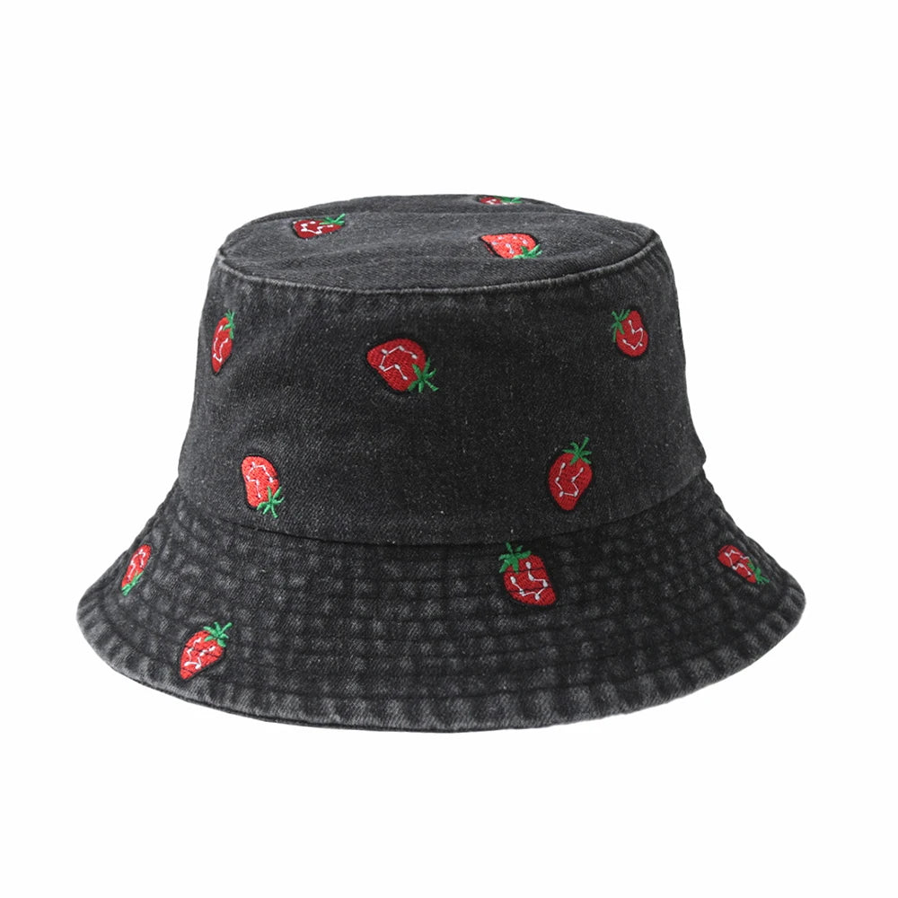Embroidered Denim Bucket Hat – Summer Beach Fisherman Sun Hat for Men & Women | Cute Travel Cotton Sun Protection Cap, Wholesale Style