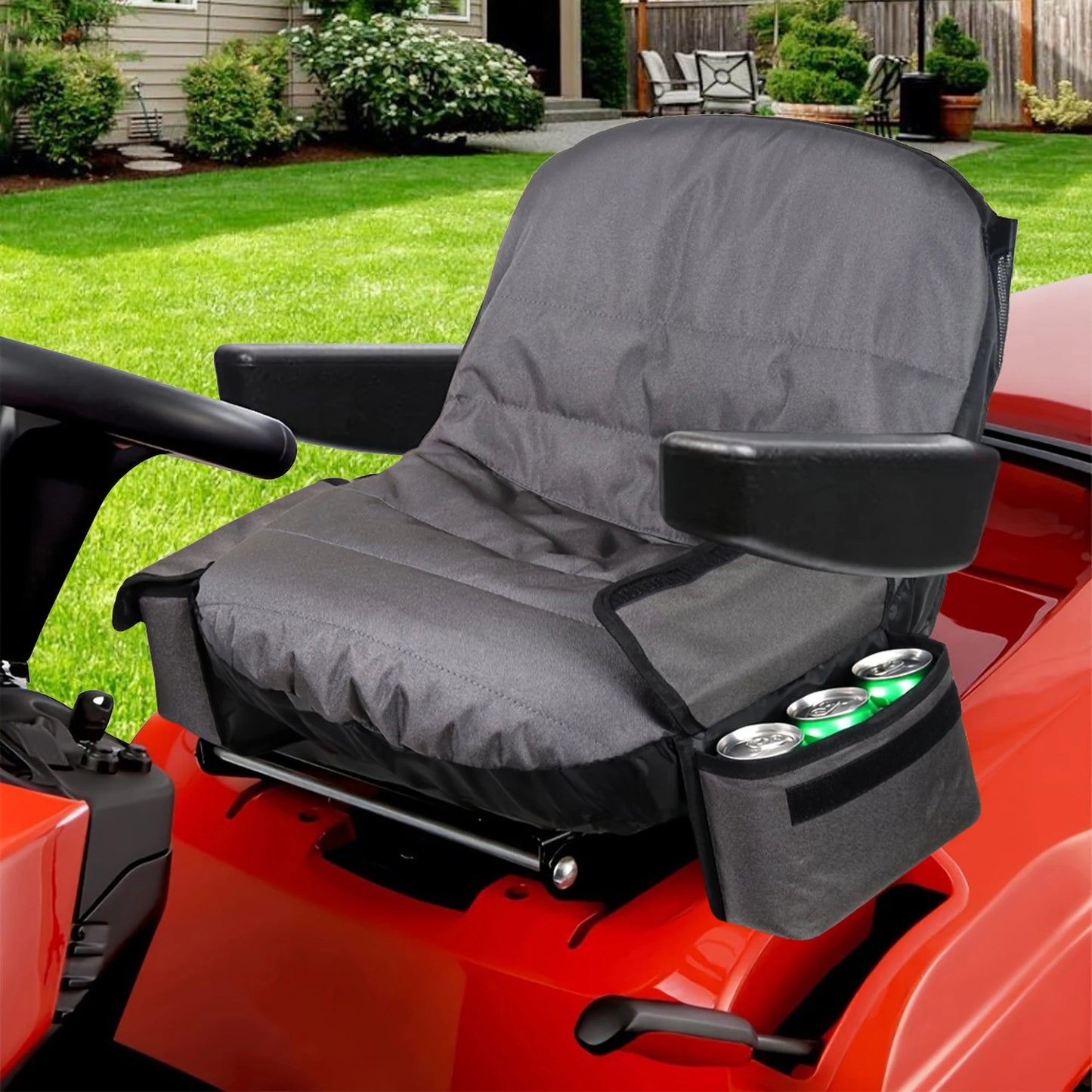 Riding Mower Seat Cover with Storage Pockets, 600D Oxford Tractor Seat Protector Universal Fit for Most Lawn Mowers