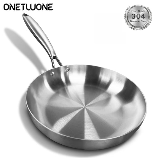 304 Stainless Steel Non-Stick Frying Pan - Uncoated Steak Cookware for Gas Stove and Induction Cooker