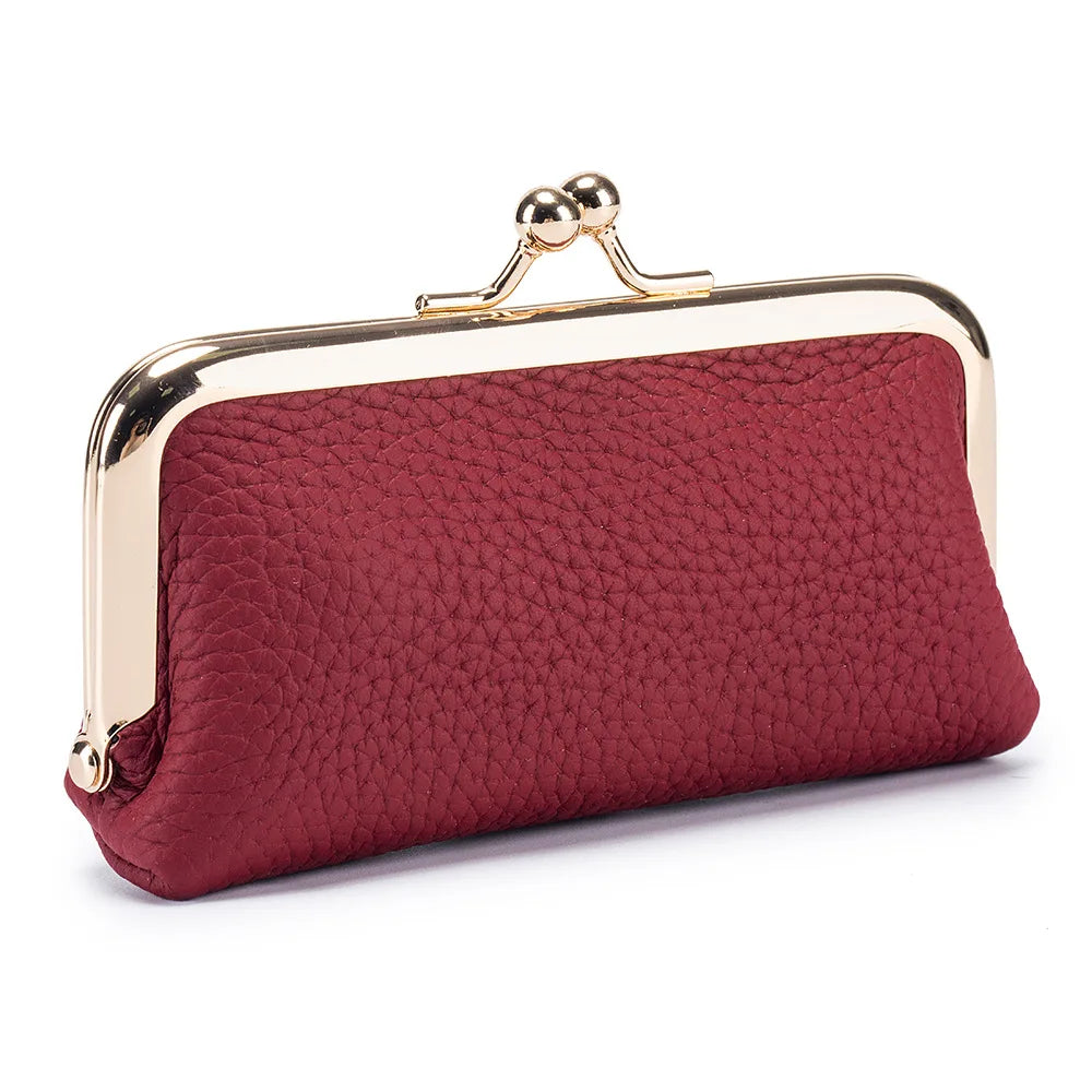 Genuine Leather Clip Wallet Bag – Cowhide Small Handbag for Coins, Car Keys, Lipstick & Earphone Storage, Women’s Pouch Case