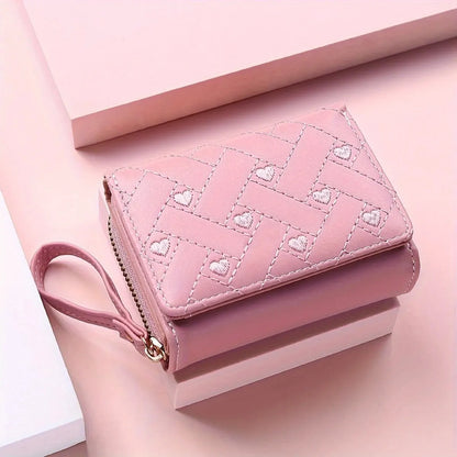 Women's Embroidered Love Zero Wallet - Large Capacity, Zipper and Buckle Closure, Fashionable Card Holder