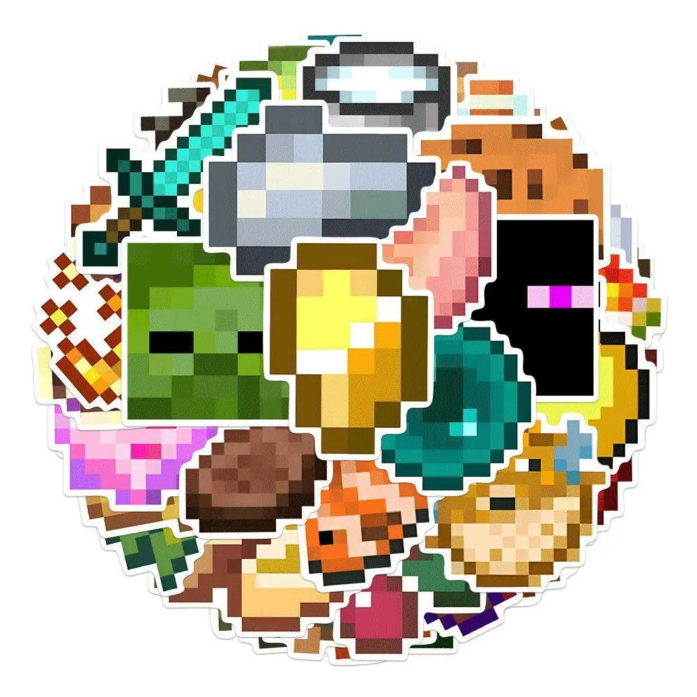 Pixel Game Cartoon Stickers – 50-Piece Waterproof DIY Decal Set for Phones, Laptops, Luggage & Skateboards