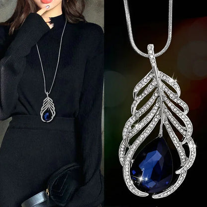 Opal Tulip Long Sweater Necklace – Elegant Floral Pendant Chain for Women Autumn Winter Fashion Accessories