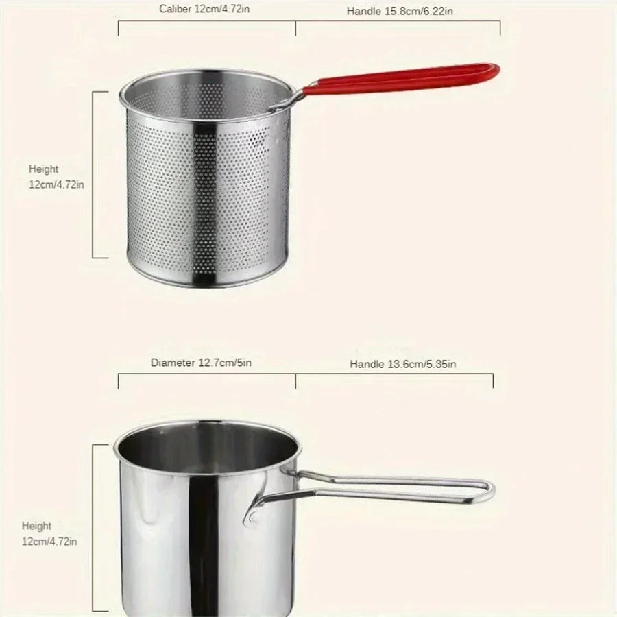 Stainless Steel Mini Fryer – Household Oil Pot with Filter for French Fries & Chicken Wings