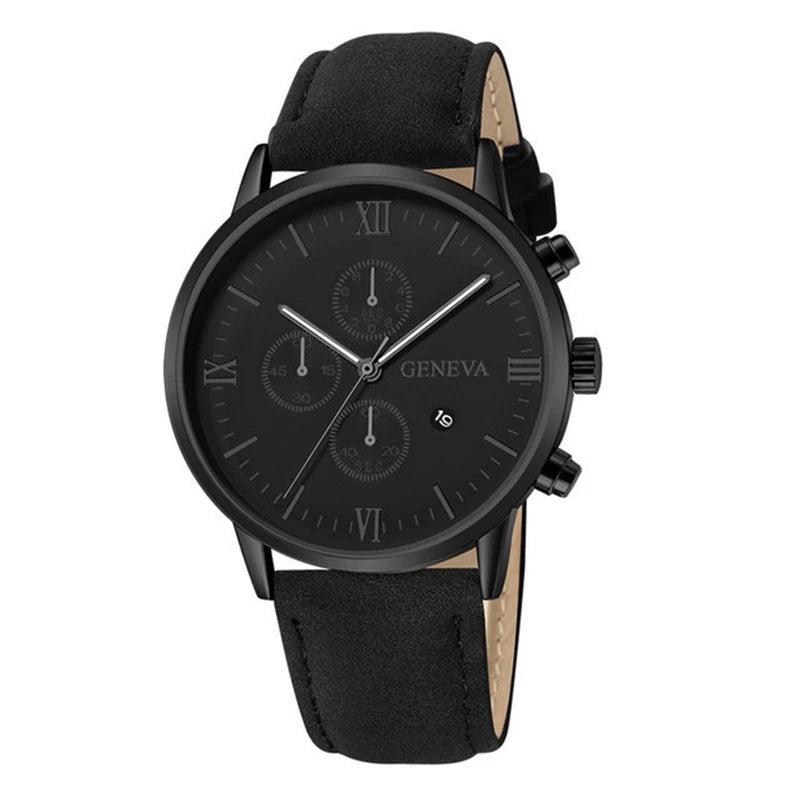 Men's Casual Watch – Leather Band Analog Quartz with Calendar Function