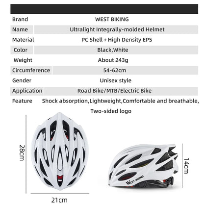 WEST BIKING Ultralight Cycling Helmet - Integrated Molding MTB & Road Bike Helmet for Men & Women