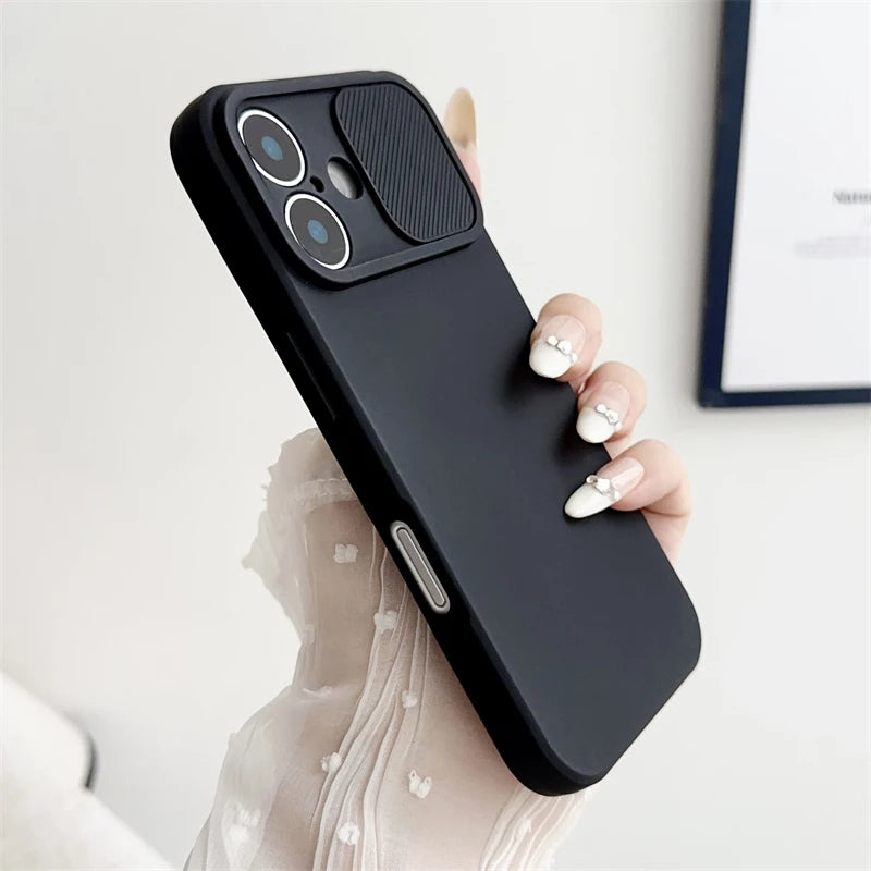 iPhone Slide Camera Lens Protector – Soft Silicone Shockproof Bumper Case for iPhone 7-16