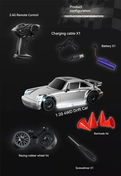 1:24 4WD RC Drift Car – High-Speed 20KM/H Remote Control Racing Toy with Turbo, 2-Speed & LED Lights for Kids & Adults