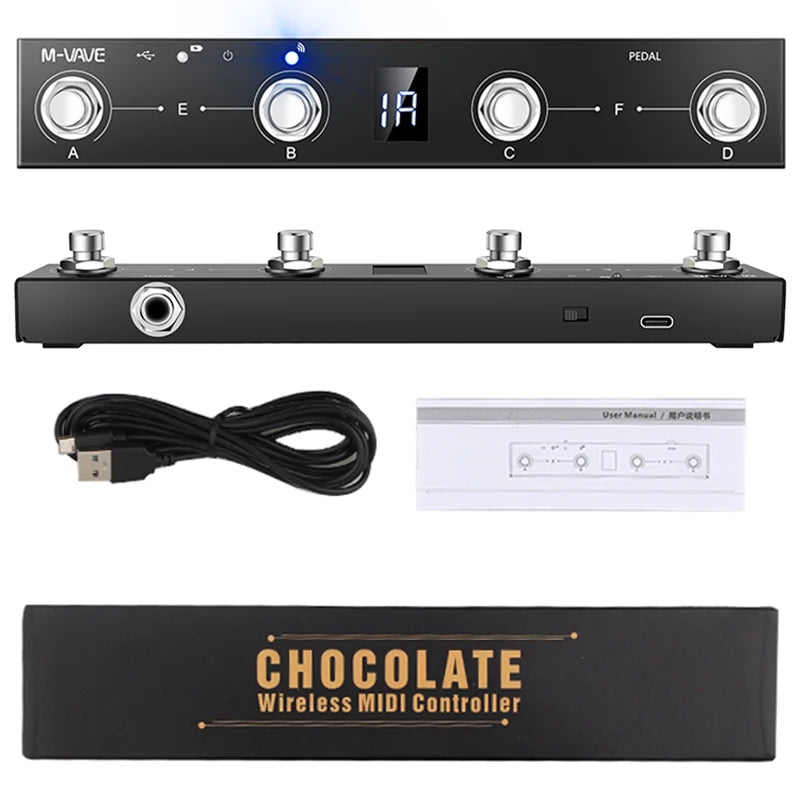 M-VAVE Chocolate MIDI Controller Pedal – Bluetooth Rechargeable, 4 Buttons with APP Control & Wireless Transmission