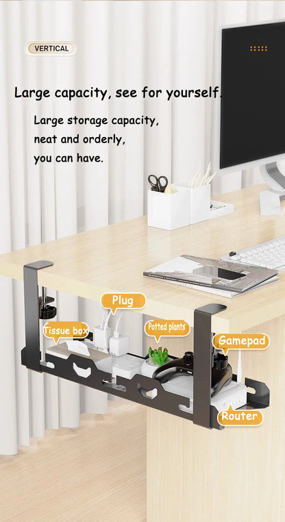 Telescopic Under-Desk Storage Rack – Metal Cable Management Tray for Home and Office, No-Punch Wire Organizer