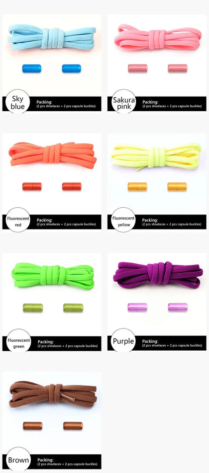 New Colorful Elastic No-Tie Shoelaces – Round Sneakers Laces for Kids & Adults