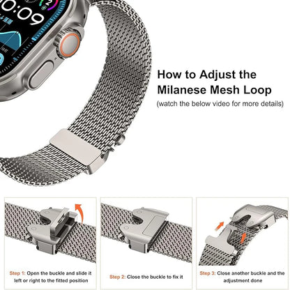 Milanese Loop Stainless Steel Strap for Apple Watch – Compatible with Ultra 2, Series 10/9/8/7/6/5/4 (38mm-49mm)