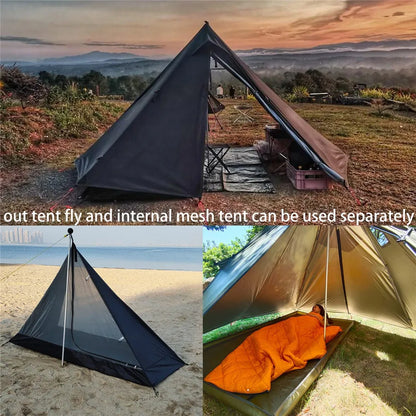Camping Hot Tent with Chimney Window – Ultralight Tipi Teepee Pyramid Tent, Double Layer Bushcraft Shelter for 1 Person