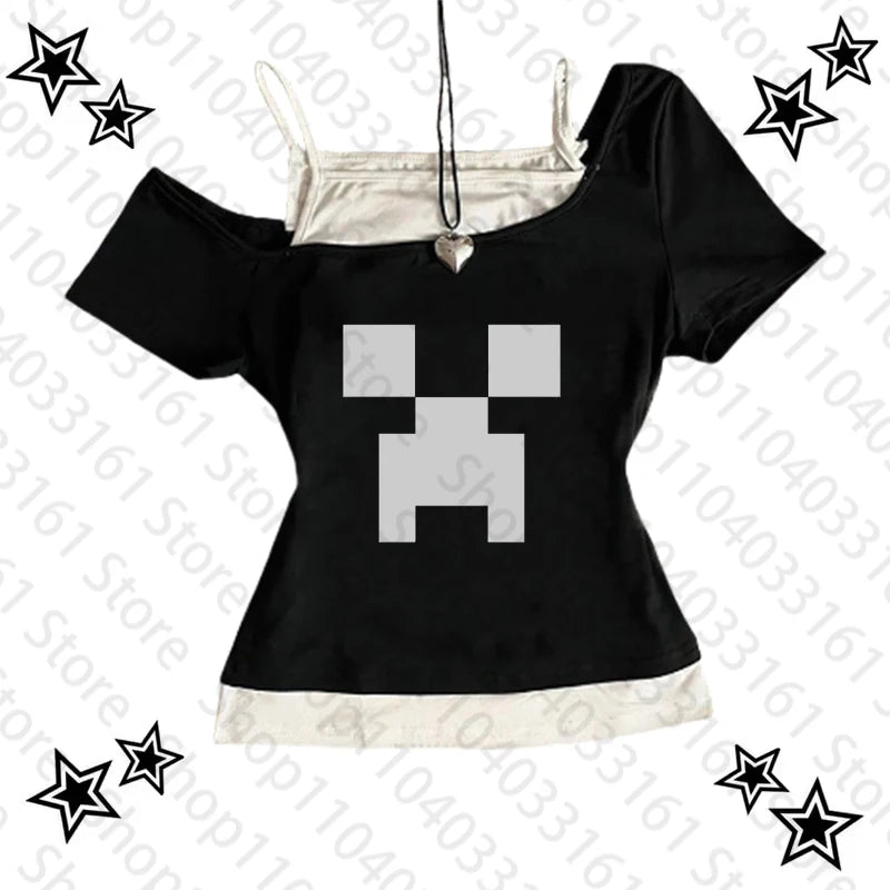 Y2K Cartoon Graphic Crop Top T-Shirt – Grunge Harajuku Aesthetic Slim Fit Emo Gothic Punk Baby Tee for Women