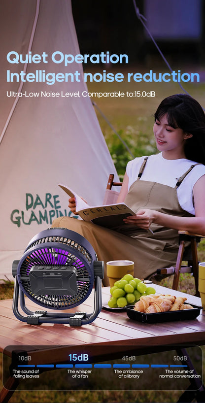 New 6-in-1 Multifunctional Desktop & Camping Fan — 20000mAh Outdoor Air Circulator with 4-Speed Wireless Tent & Ceiling Fan