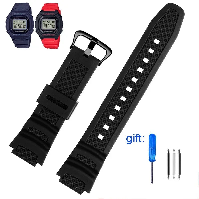 Rubber Silicone Watch Band for Casio F-108WH W-216H W-218H W-215 W-752 W-S200H SGW-400/500H - Waterproof Resin Replacement Strap