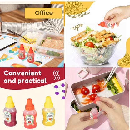 Cute Design Lunch Bento Soy Sauce Box Container with Dropper - Mini Plastic Condiment Dispenser for Salad and Tomato Sauce