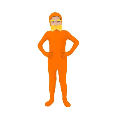 Halloween Orange Jumpsuit Costume - Funny Moustache & Eyebrow Masquerade Outfit for Kids & Adults