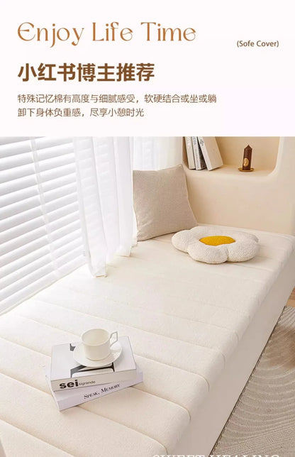 Customized Teddy Sponge Windowsill Cushion – High-Density Waterproof Non-Slip Sofa Cushion, 4.5/6.5/9.5 cm Options