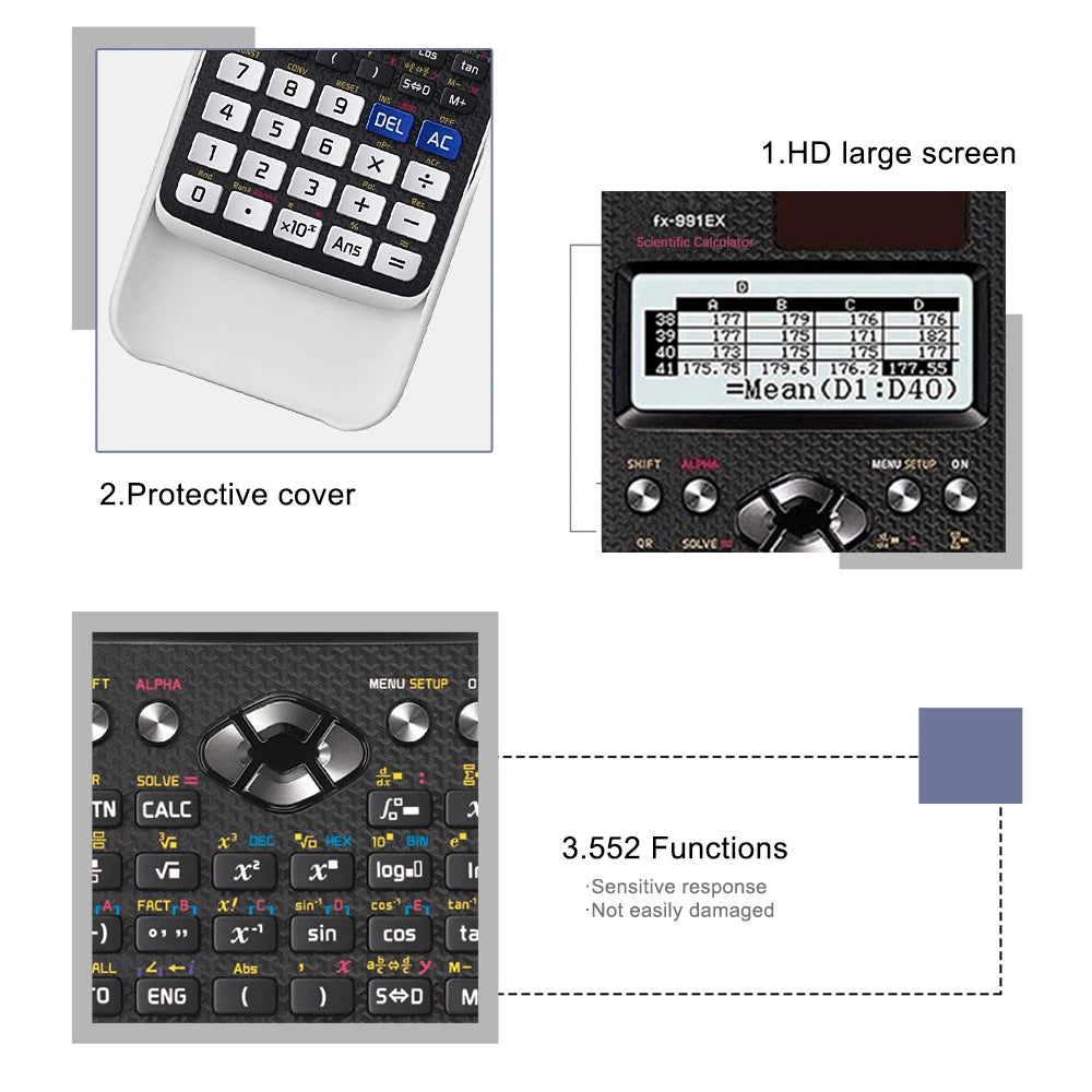 552-Function Scientific Calculator Multifunction Student Exam Calculator High-End Portable Math Learning Tool Economical Design