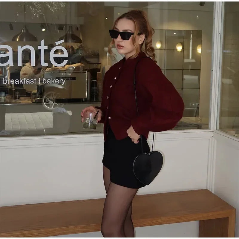 2025 Women's Elegant Long Sleeve Woolen Coat – V-Neck, Single-Breasted Slim Fit Solid Color Office Jacket
