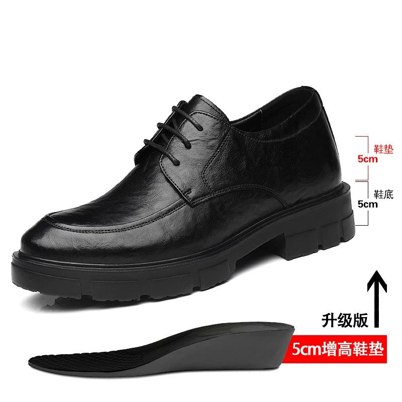 Men’s Cow Leather Dress Shoes with Platform Heel - British Style Casual Wedding & Groom Shoes, Breathable Fashion Formal Footwear