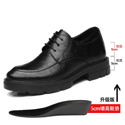 Men’s Cow Leather Dress Shoes with Platform Heel - British Style Casual Wedding & Groom Shoes, Breathable Fashion Formal Footwear
