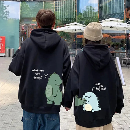 Dinosaur Graphic Couple Hoodie - Men’s Autumn Winter Harajuku Y2K Casual Sweatshirt