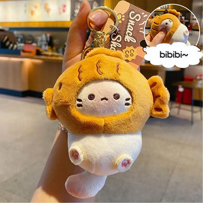 Plush Cocoa Cat Snapper Keychain – Cute Soft Doll Pendant, Exquisite Schoolbag Charm Accessory