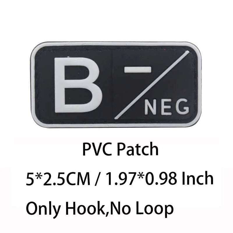 PVC Blood Type Hook Patch - A B AB O Positive Negative Military Tactical Badge for Backpack & Outdoor Gear