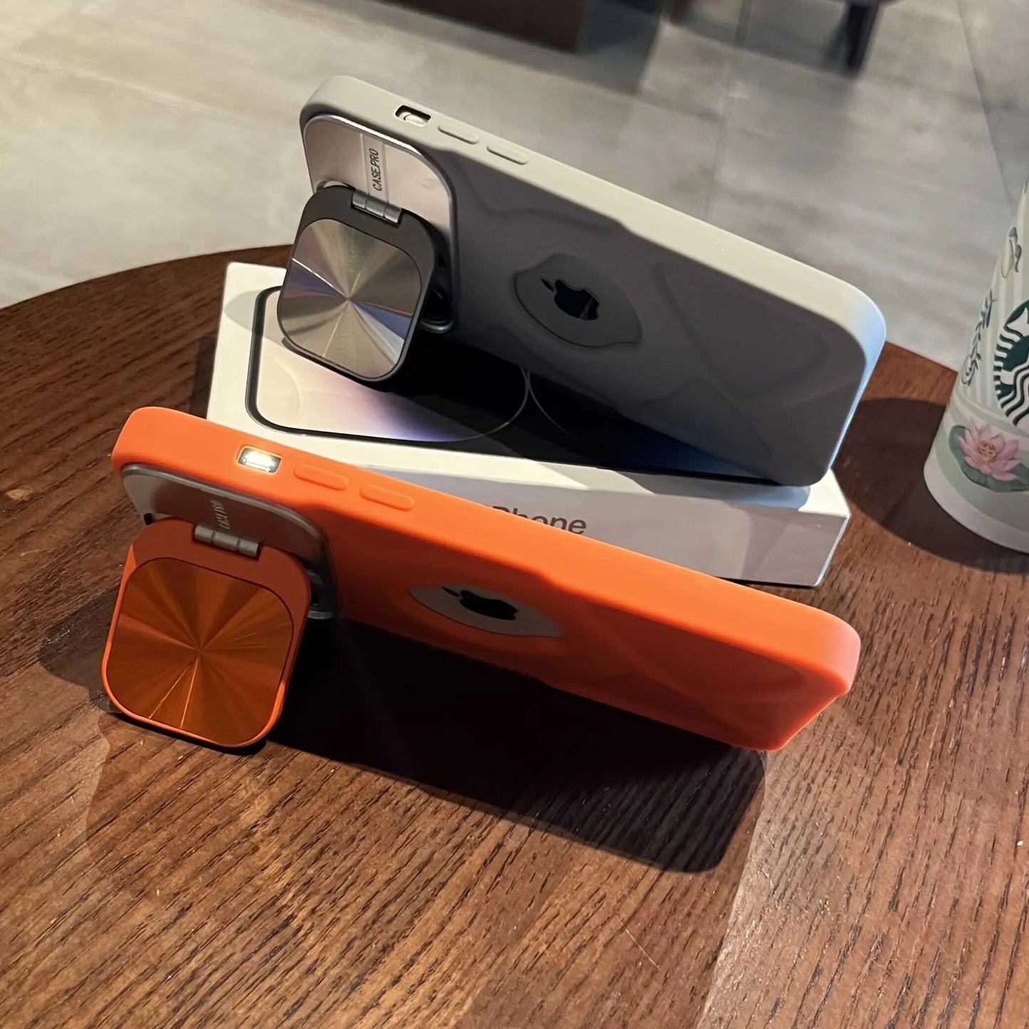 Fashion Logo Hole Magnetic Case for iPhone 11-15 Pro Max Plus - Lens Protection, Flip Bracket, MagSafe Silicone Soft Cover
