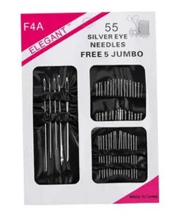 55-Piece Stainless Steel Sewing Needle Set - Big Eye Needles for Hand Sewing, Embroidery & Needlework