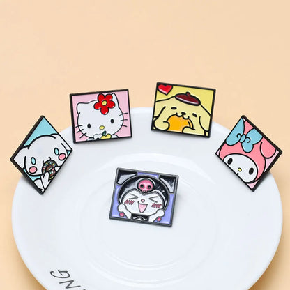 Sanrio Character Brooch Set - 5-Piece Hello Kitty Kuromi Cinnamoroll Melody Backpack Badges