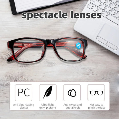 Anti Blue Light Reading Glasses – Fashion Clear Square Computer Eyewear with Spring Legs Frame for Women & Men