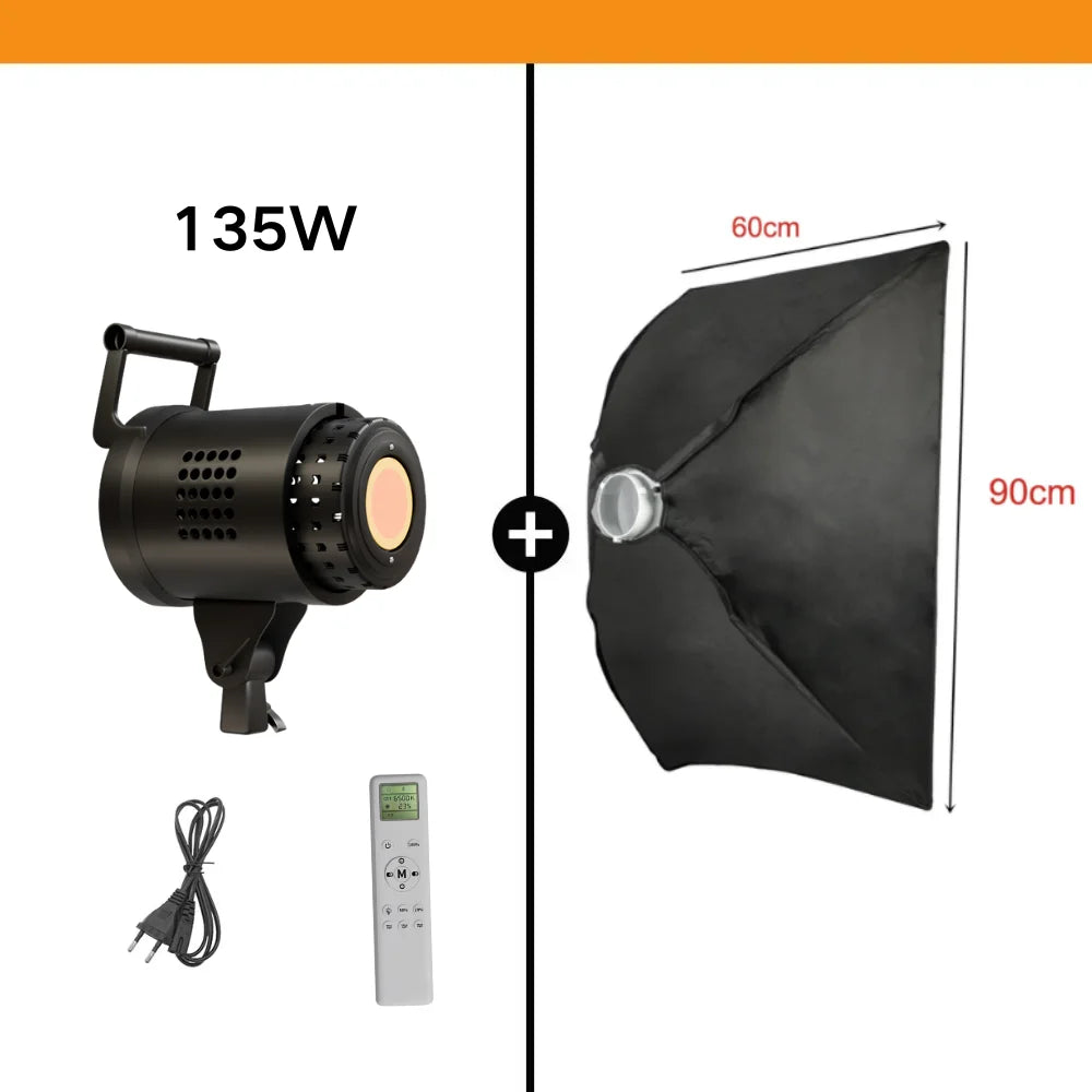 115/135W Bowens LED Photography Studio Light - 220V Daylight-Balanced Video Lamp, 3000–6000K, 3 Colors for Portraits & Studio Shooting