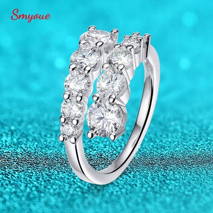 Smyoue 10-Gem Moissanite Ring for Women — Sparkling Lab-Created Diamond Wedding Band, 925 Sterling Silver Jewelry