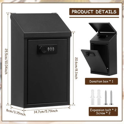 Metal Locking Wall-Mounted Mailbox – Outdoor Lockable Mail & Key Drop Box for Home, Ballot, Donation, Collection