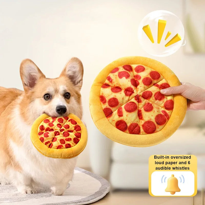 Plush Dog Toy in Doughnut & Pizza Shape – Squeaky Chew Toy for Small & Large Dogs, Teeth Cleaning Puppy Toy